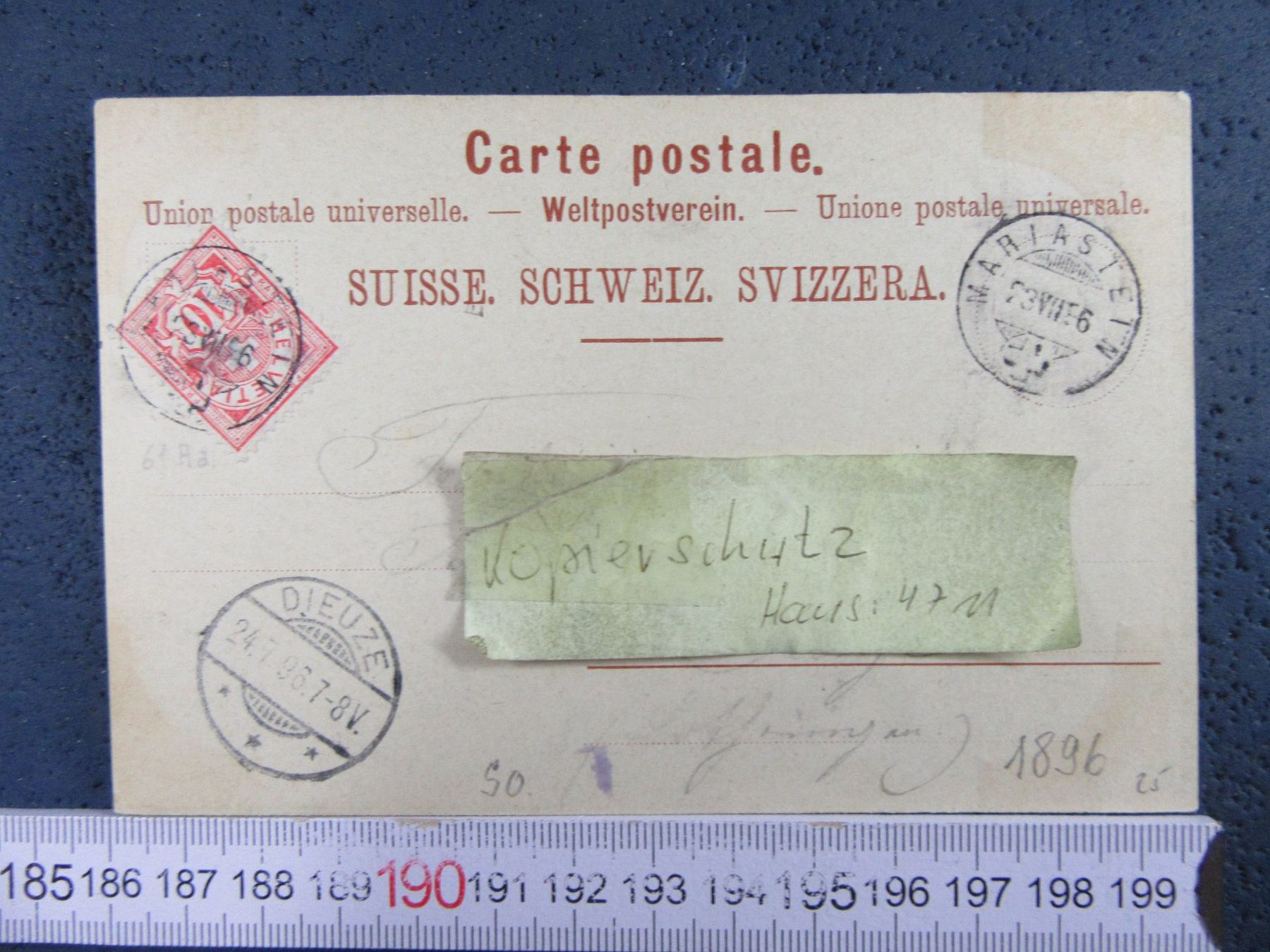 Cartoline postali: HOTEL DE LA POSTE MARIASTEIN TCHUY SO AK 1896 – Usato da Ettingen venduto da Hausi4711 2