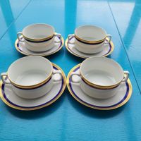 4 Suppentassen mit Unterteller Goldrand  Eschenbach Bavaria