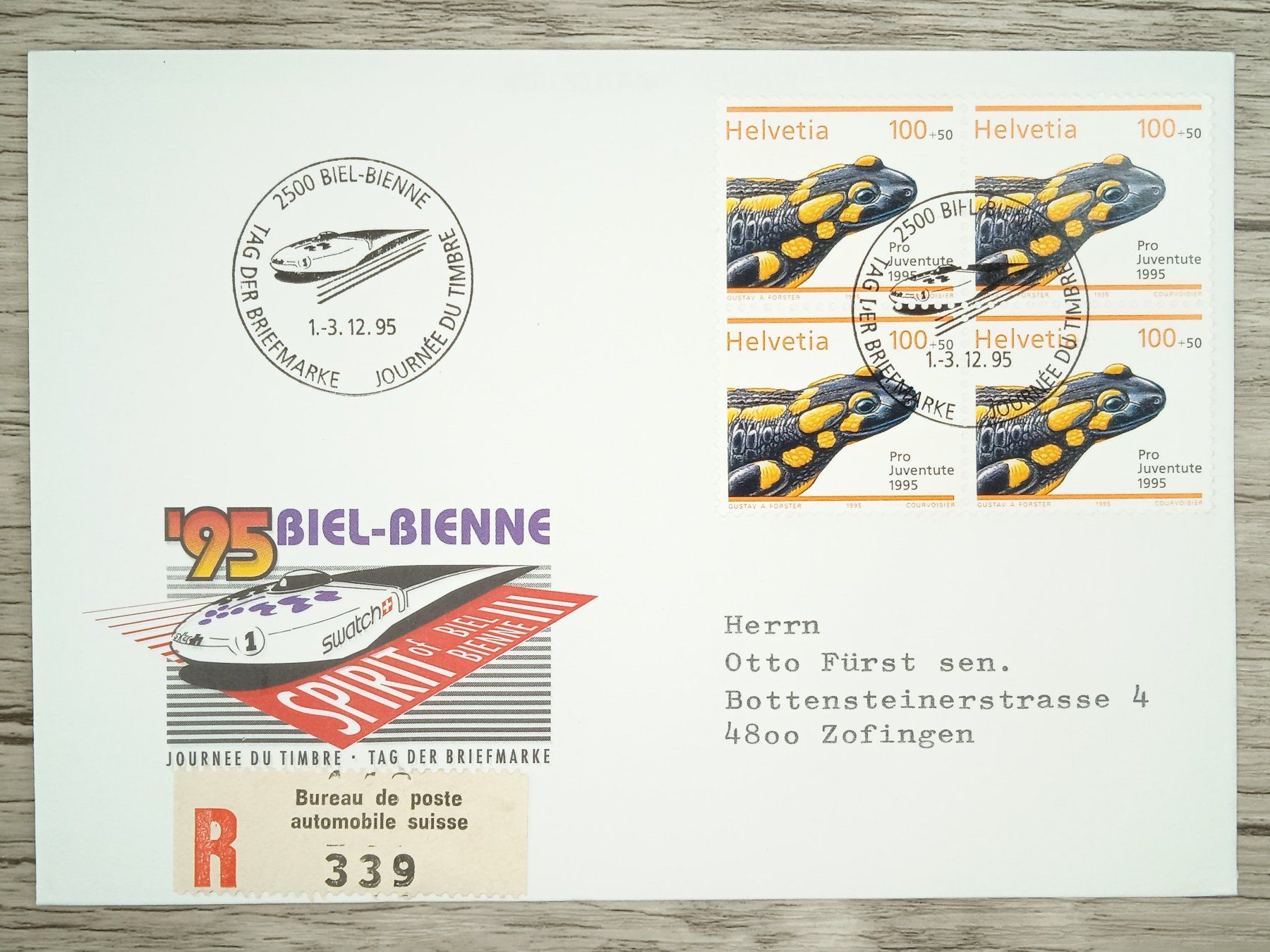 Tutti i francobolli: TR07 Enveloppe + Timbre Suisse 1995 – Usato da Cousset venduto da Patrick_Collections