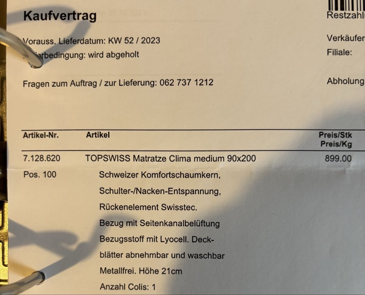 Materassi: TOPSWISS by Riposa Matratze medium 90x200 – Usato da Dättwil AG venduto da indeed22 4