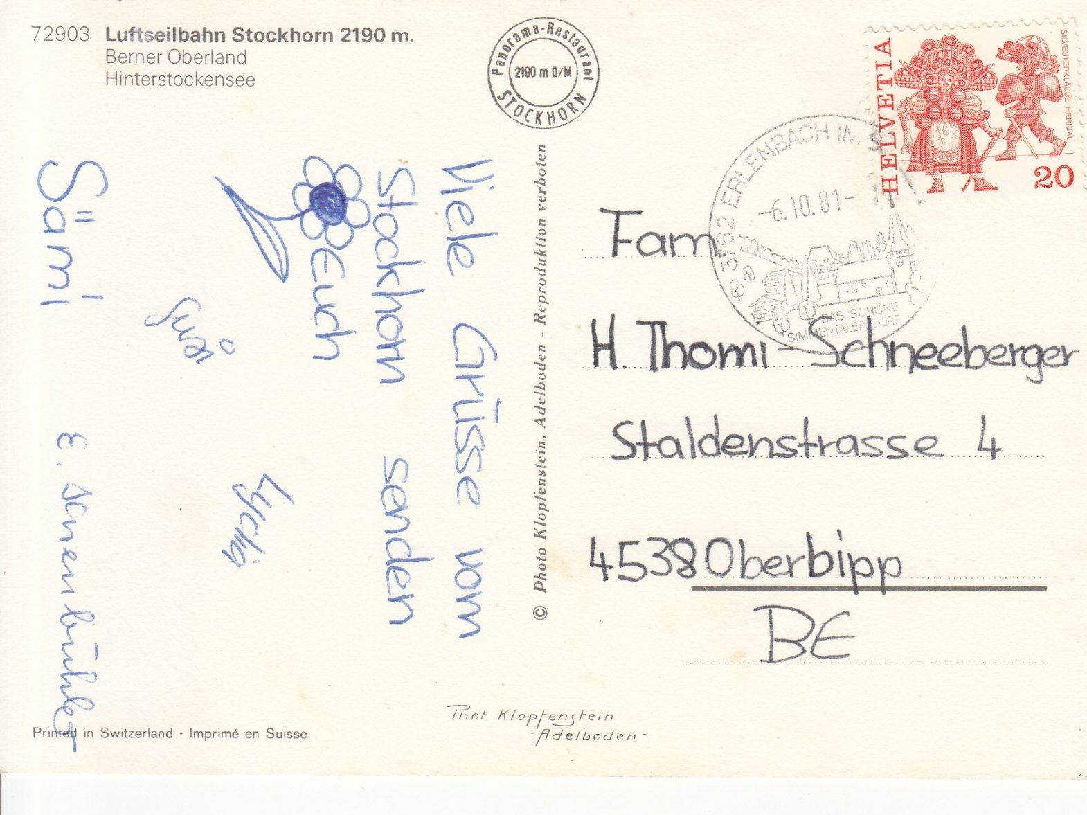 Cartes postales: Stockhornbahn 1981 – D'occasion à Bürglen TG par StampGraf 1