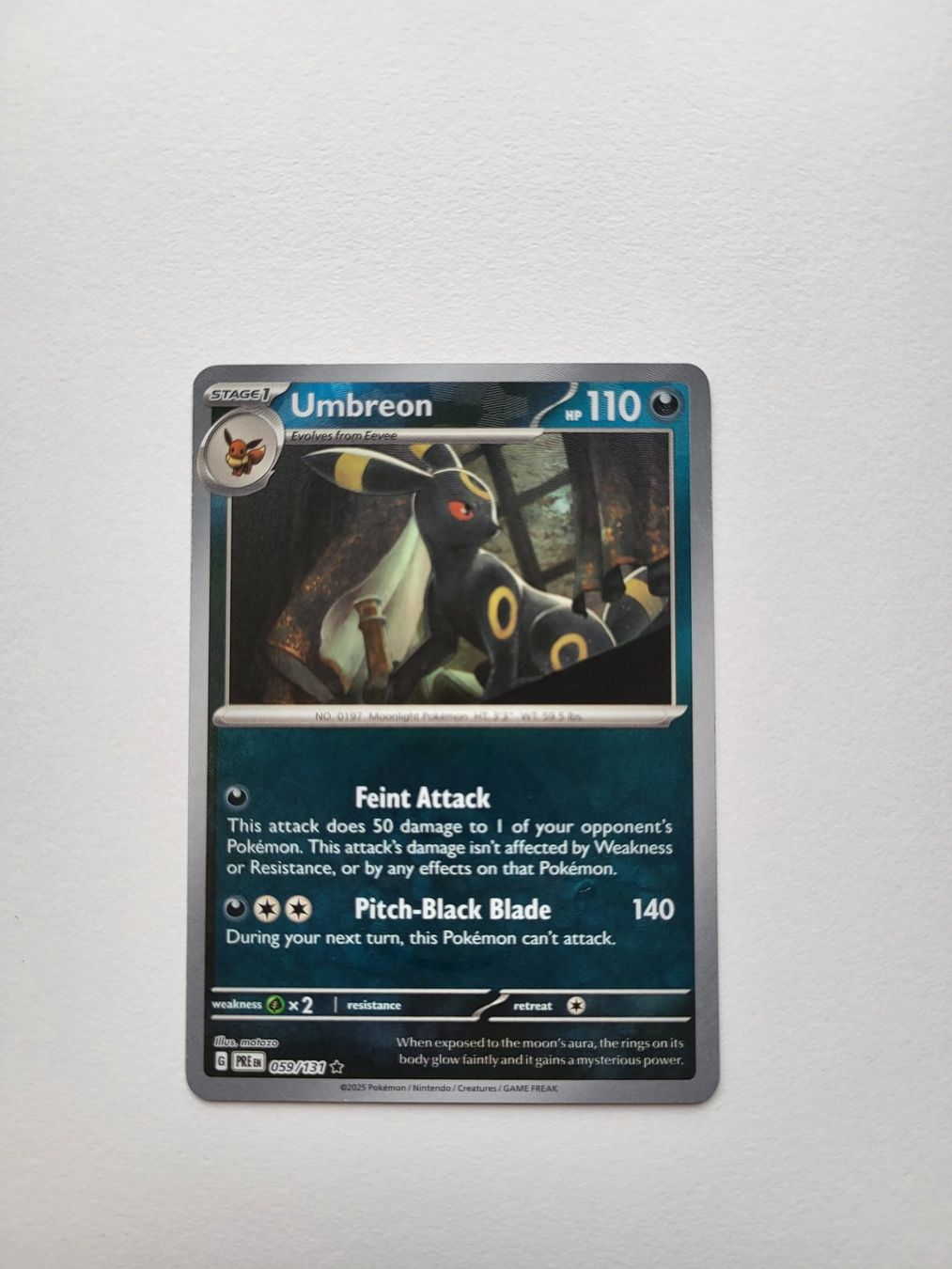 Pokémon Carte collezionabili: Umbreon (Prismatic Evolutions 059/131) Pokéball Reverse Holo – Usato da Erlenbach ZH venduto da ram_mjn5