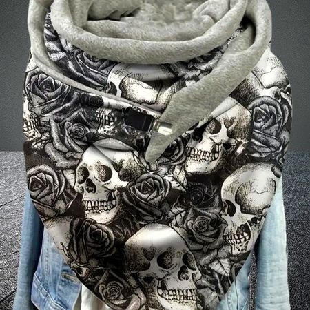 🌹☠️ Stylischer Dreiecksschal mit Totenkopf & Rosenmuster ☠️