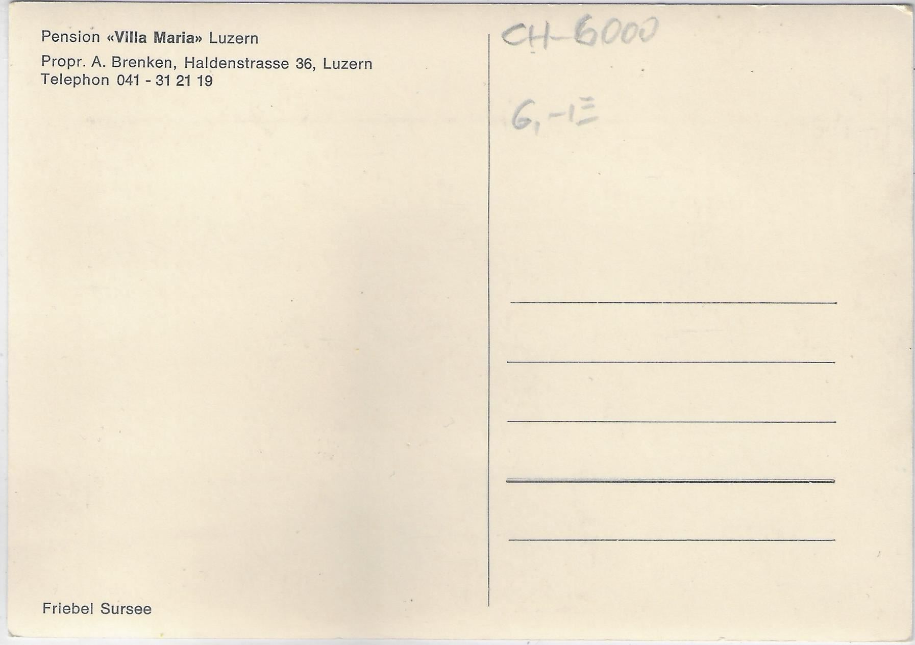 Cartoline postali: Pension Villa Maria Luzern – Usato da Ettingen venduto da Kartenplanet 1