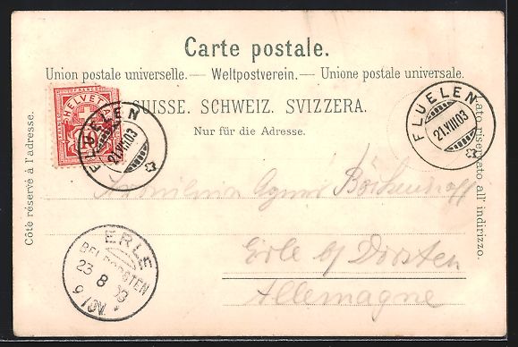 Cartoline postali: Mondschein-Lithographie Flüelen, Blick  – Usato da Berlin venduto da bartko-reher 1