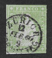 1860;: Strubel 40 Rp.grünlicholiv Nr.26C Zürich