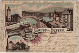 LU 2 Litho Luzern 4 Bilder 1899 nach Brüssel, Belgien