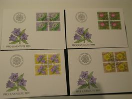 Pro Juventute FDC 1991 Nr. 319 - 322 Waldblumen