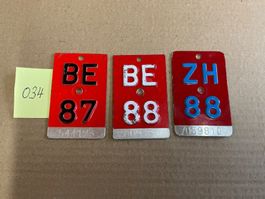 3 Velo Nummern BE 1987 , 1988 und ZH 1988