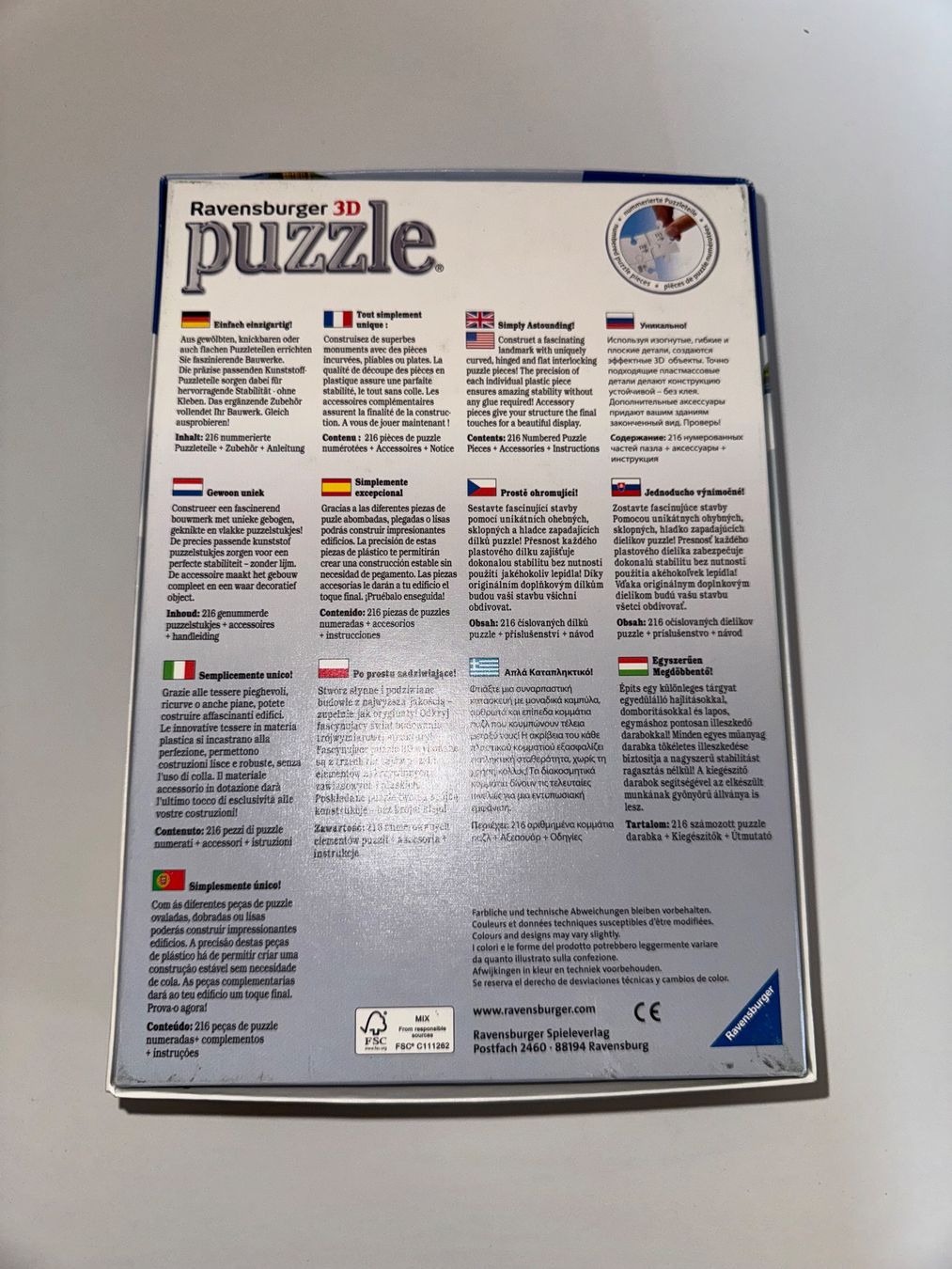 Ravensburger Puzzle: Ravensburger 3D Puzzle Big Ben – Usato da Grosswangen venduto da Second_hand_paradise 3
