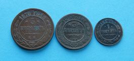 Münzen Russland  5 / 3 / 1 Kopeken 1870 +1903