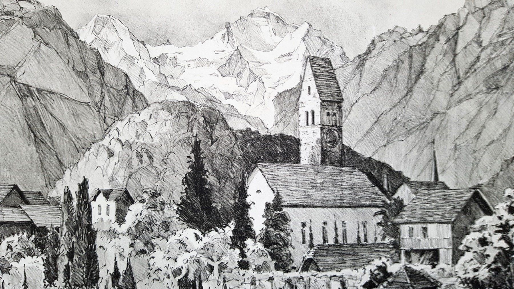 Grafiken & Lithographien: Diggelmann Lithographie Kirche Unterseen signiert – Gebraucht aus Unterseen von Naga99 4