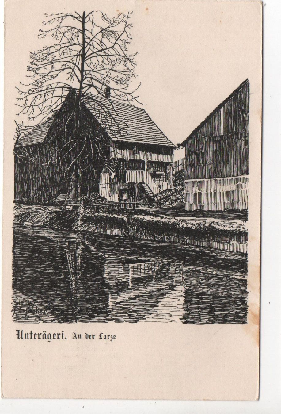 Cartoline postali: Litho UNTERÄGERI An der Lorze 1925 – Usato da Jona venduto da philajona