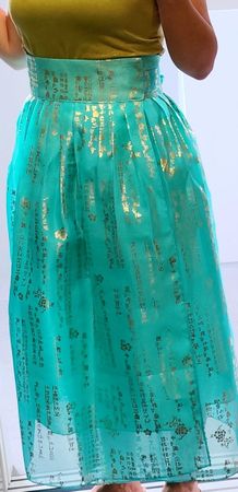 Koreanischer Hanbok (original) tütkisblau mit Goldmuster
