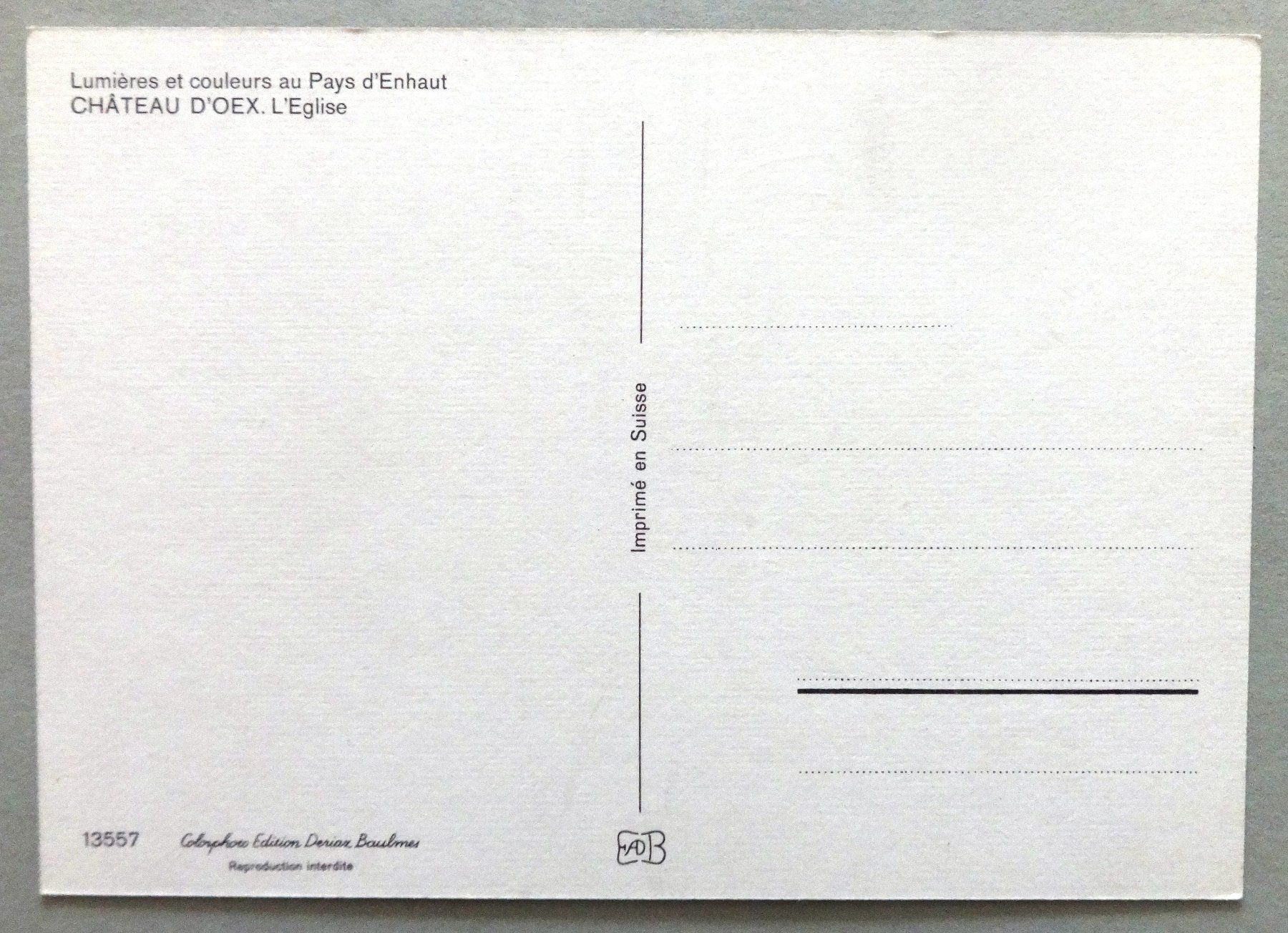 Cartes postales: Château d' Oex - L' Eglise – D'occasion à Fétigny par Billy2miny 1