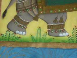 peinture acrylique sur tissu soie motif éléphant 30 x 24 cm
