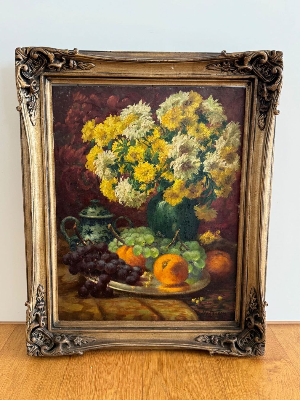Gemälde: Ölgemälde Leon Taems - Stillleben mit Blumen und Obst – Gebraucht aus Walchwil von Likrilo
