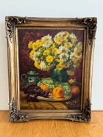 Ölgemälde Leon Taems - Stillleben mit Blumen und Obst