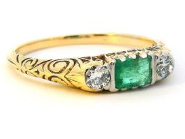 SALE! Viktorianisch Smaragd Altschliff Diamanten 14k Ring