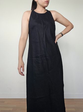 Schwarzes 100% Leinen Maxikleid Kleid neu Grösse M