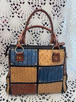 Grosse Vintage Handtasche Multicolor – Patchwork-Stil 38cm