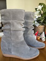 Slouch Boots Suede Grey Wedge Heel Size 39