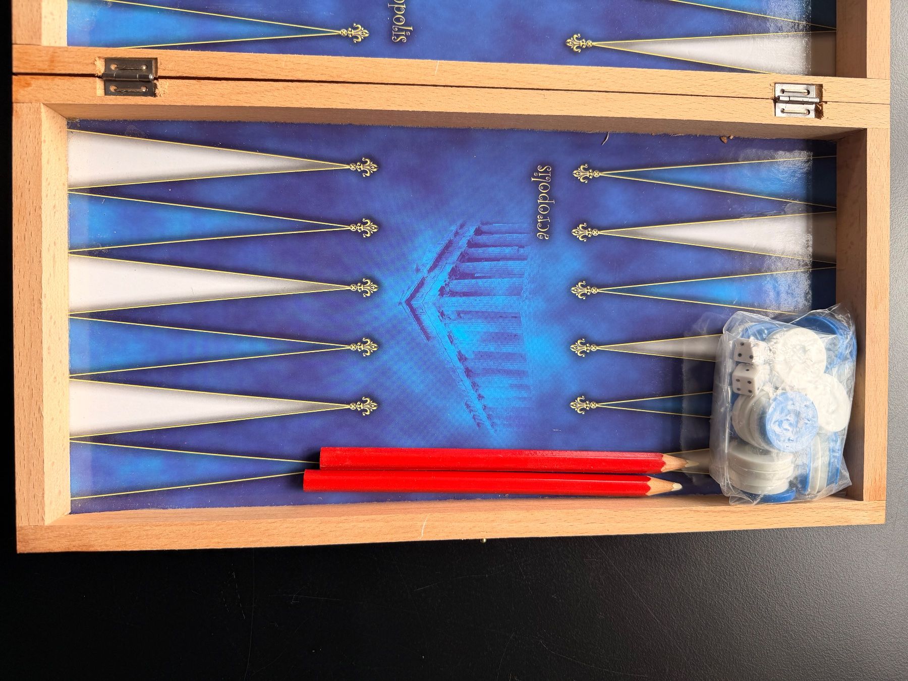 Giochi: Backgammon Acropolis - Holz, Blau - Komplett & Gut! – Usato da Münchenstein venduto da tsp01 1