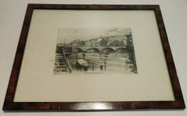 Radierung von H. Lau - alte Radierung Münsterbrücke