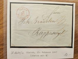 Vorphila Rapperswyl 1847 Zürich mit *ü* nur 11.--