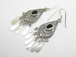 filigran Ohrringe Ohrhänger Silber 925 / Onyx