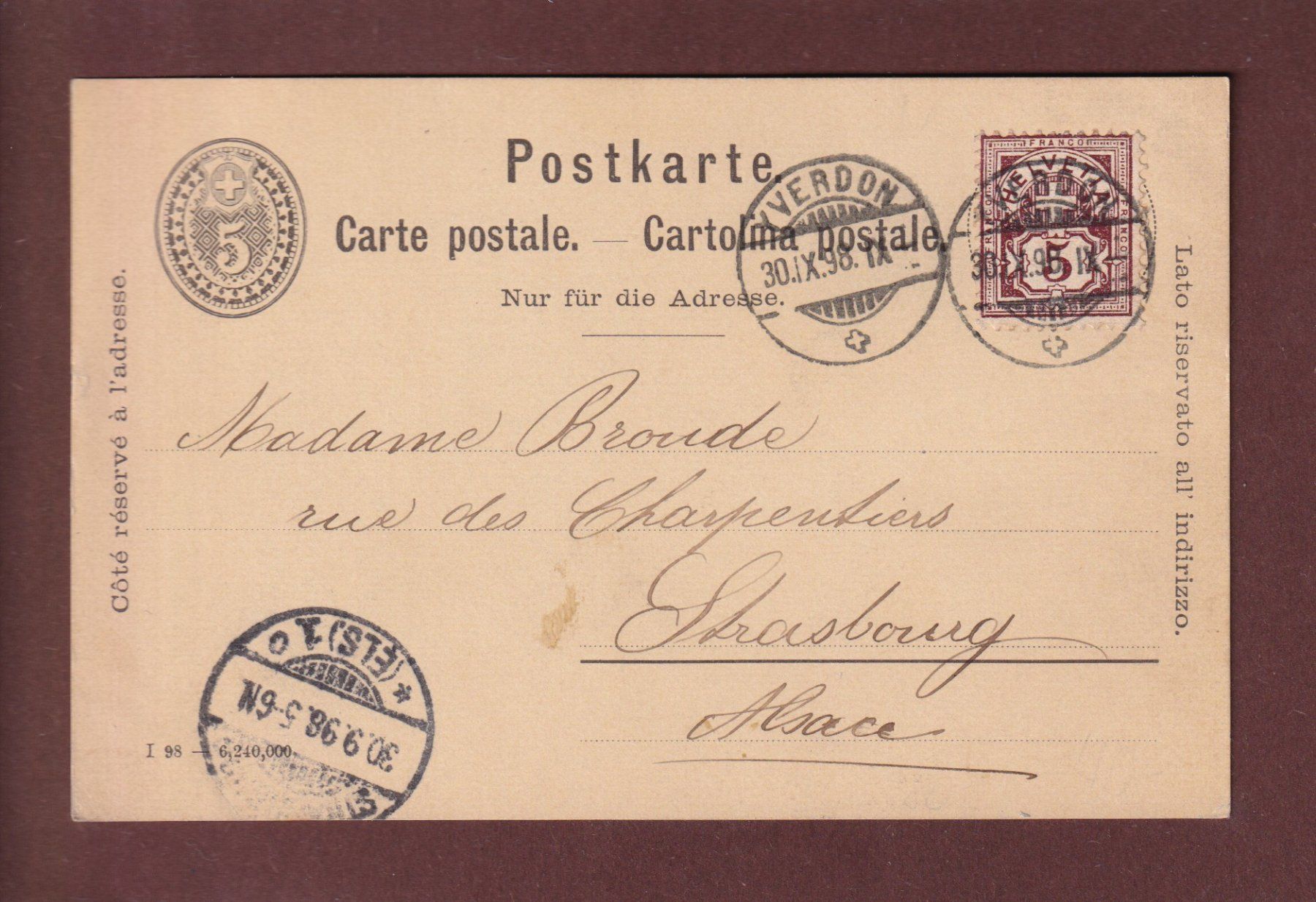 Cartoline postali: NEUCHÂTEL - Fabrique de Chocolat Suchard - BLUDENZ - 1898 – Usato da Pully venduto da nicecards 1