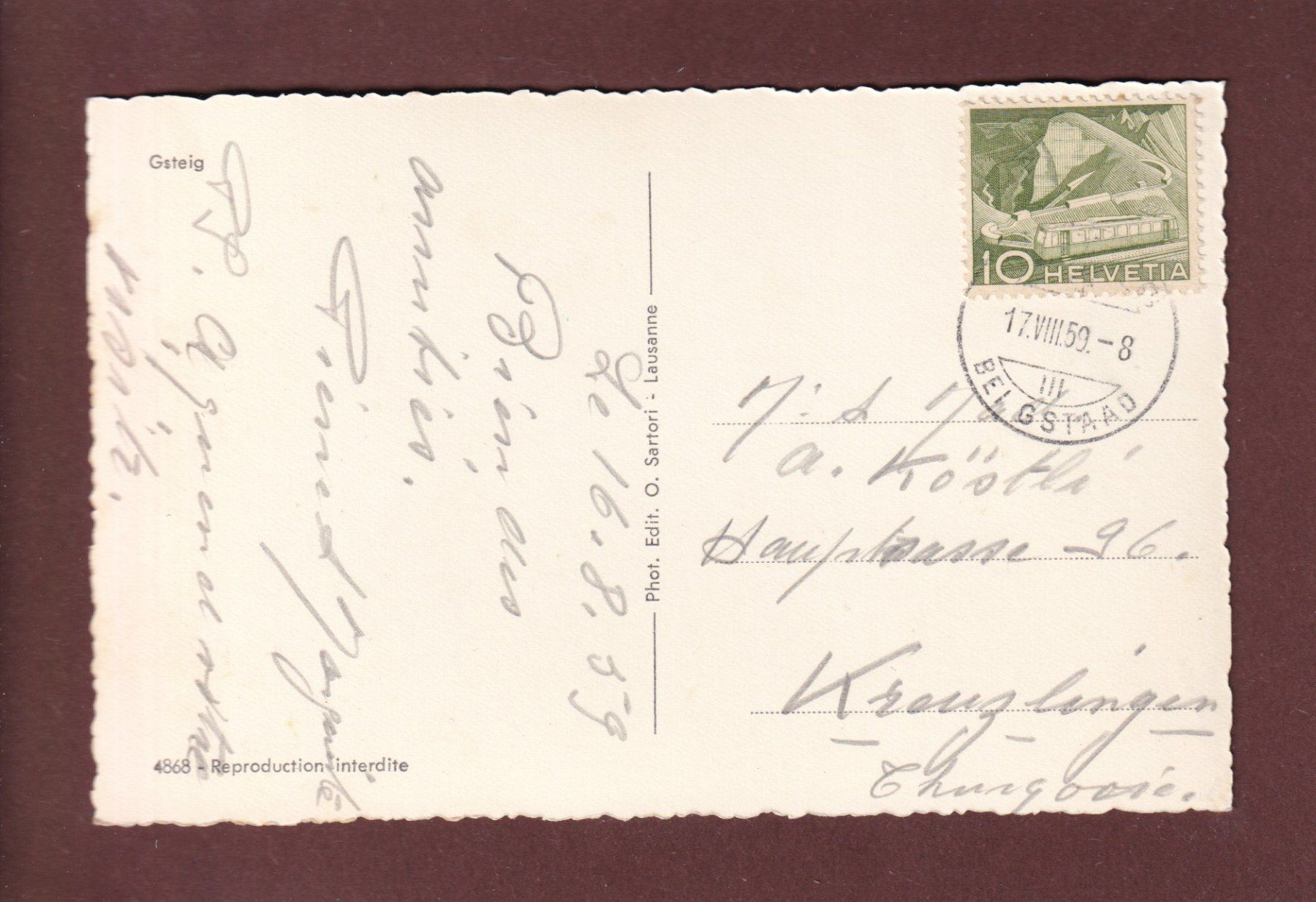 Ansichtskarten: GSTEIG - 1959 – Gebraucht aus Pully von nicecards 1