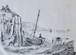 Odile Guisan (?) Joli dessin - Le Lavaux - Lac Léman Suisse