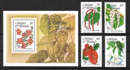 Antigua Barbuda Serie 761 - 764 + Block Blumen ** 19.6.1984
