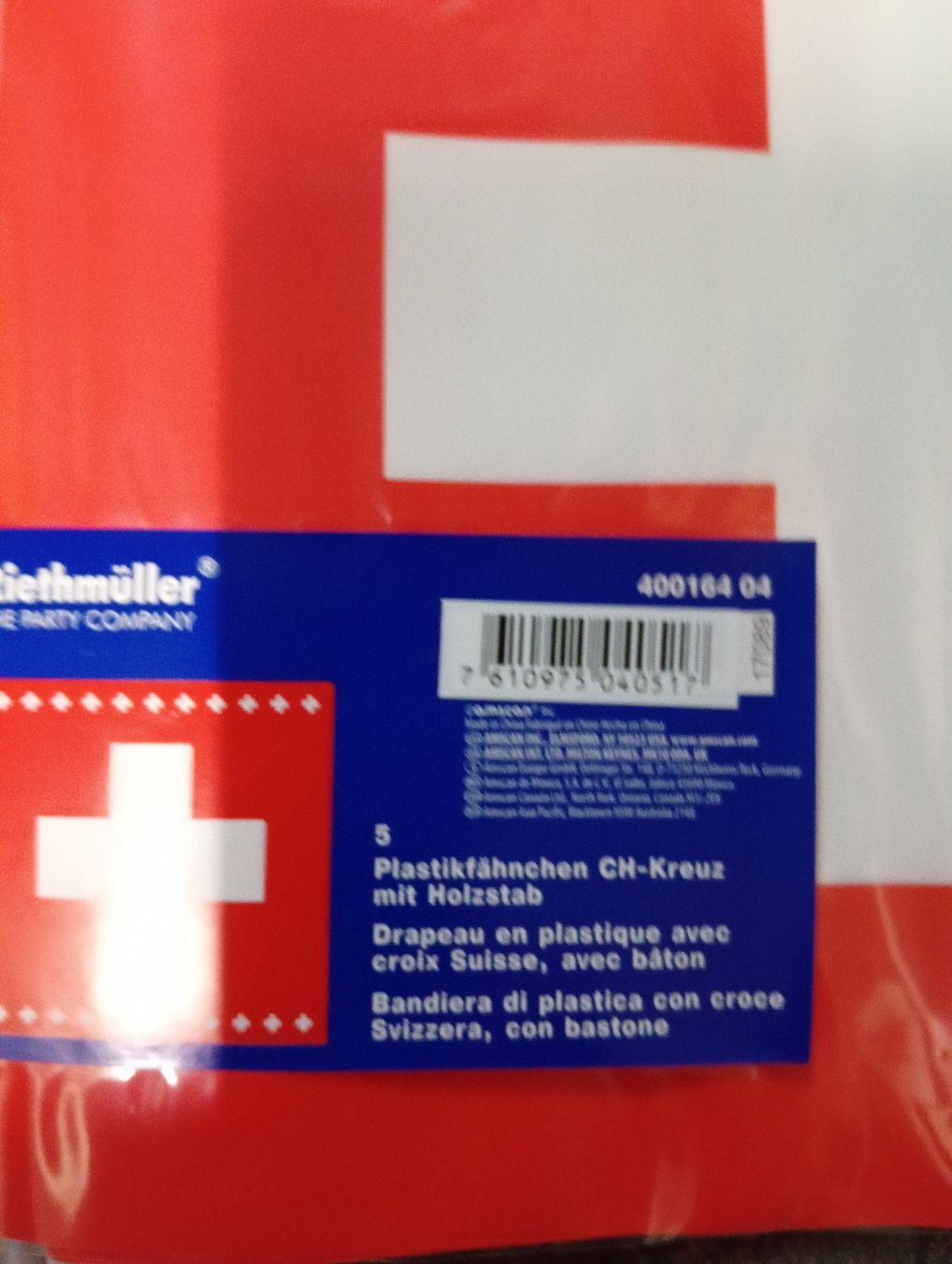 Bandiere: 5 Plastikfähnchen CH-Kreuz 5 er Set – Nuovo e nell'imballaggio originale da Winterthur venduto da pjuma01 1