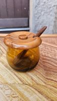 Piccola zuccheriera/formaggera in vetro e legno