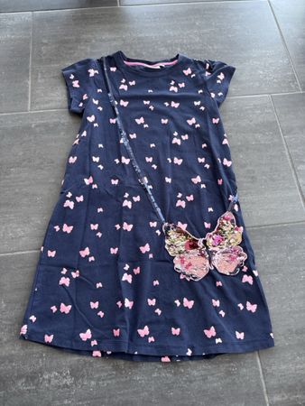 Mädchenkleid dunkelblau Schmetterling Pailletten Gr 122