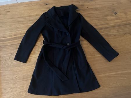 Damen Mantel Schwarz Grösse S Doppelreihig mit Gurt