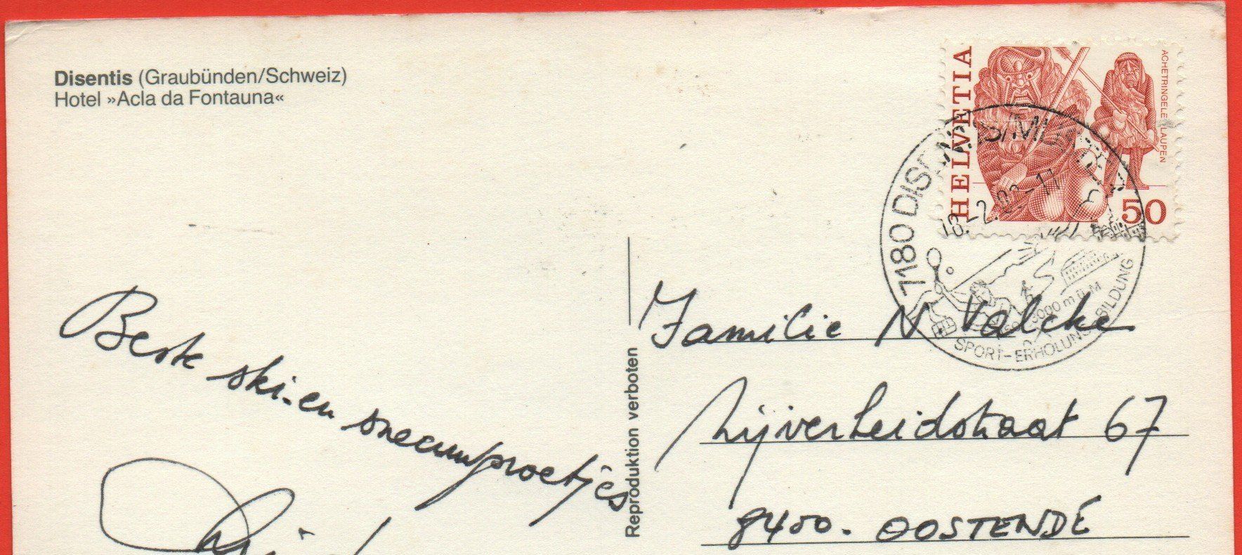 Cartoline postali: DISENTIS Hotel Acla da Fontauna – Usato da Jona venduto da philajona 1