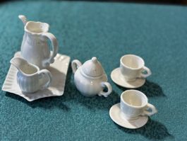 Miniature Porzellan Tee Service Puppen Geschirr, Weiss