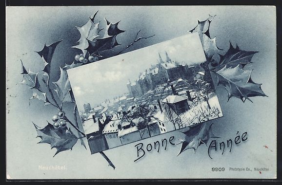 Cartoline postali: Passepartout-AK Neuchatel, Winterpanoram – Usato da Berlin venduto da bartko-reher