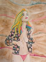 Original Aquarell sexy Lady Akt Bild von mir gemalt