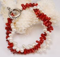 Süsswasser Zucht-Perlen - Korallen  Armband