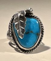 Bague Navajo Vintage Turquoise et Argent 925, taille 53-54