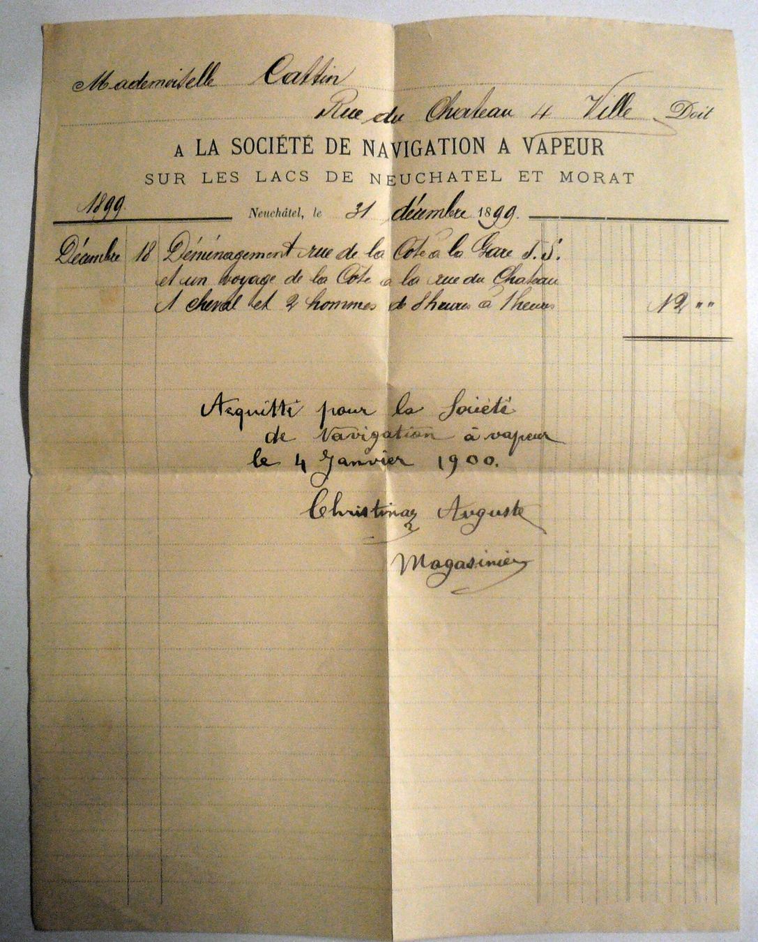 Documenti: 1899/1900 NEUCHÂTEL & MORAT, Rechnung – Usato da Oberhofen am Thunersee venduto da luuping99 1