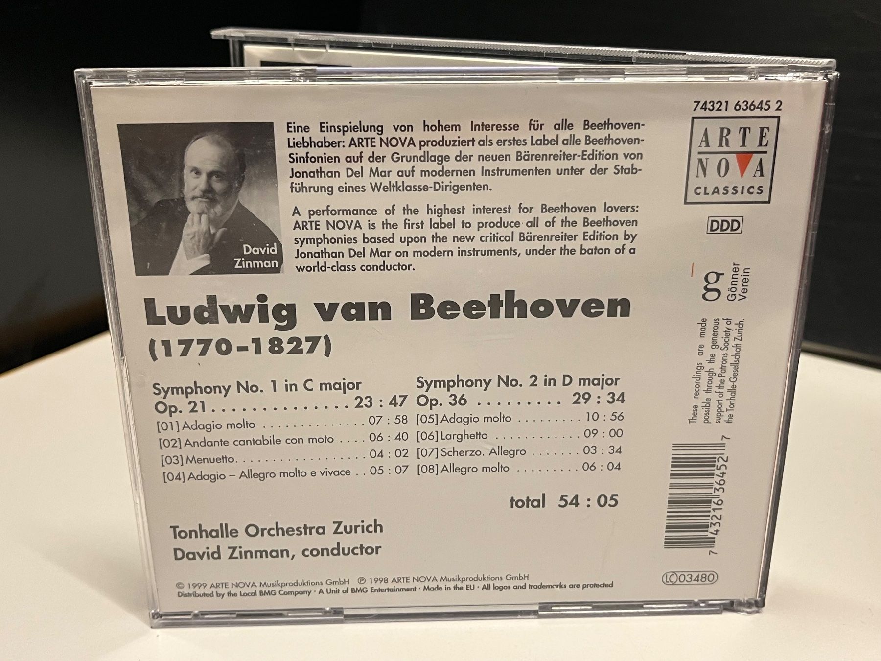 CD: Beethoven, David Zinman - Symphony 1 & 2 - SRA02A – Usato da Küsnacht ZH venduto da swisssales.net 1