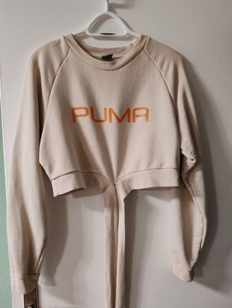 Puma Crop Sweater XL Beige Top Damen Sport Trend Herbst