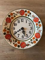 Vintage Keramik Wanduhr mit Rosenmuster, Schramberg