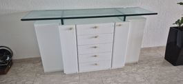 Sideboard mit Glasplatte weiss 5 Schubladen 2 Türen