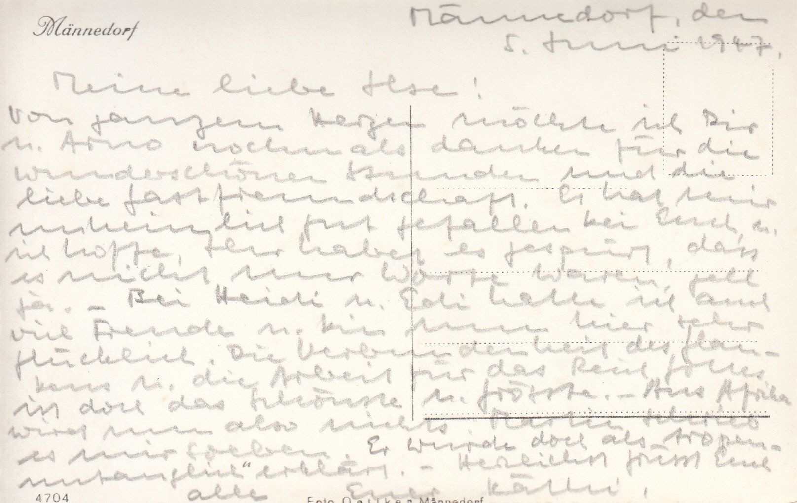 Cartoline postali: Männedorf 1947 – Usato da Bürglen TG venduto da StampGraf 1